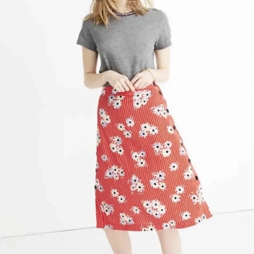 Madewell Womens Red Retro Stripe‎ Boho Floral Mini Skirt Daisy Size 0 Cottage